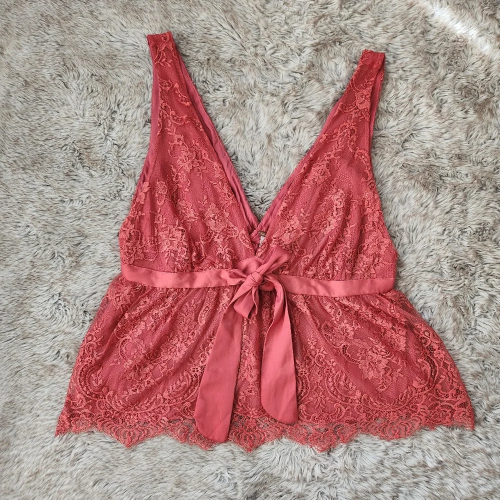 Free People Chante‎ Lace Tank Top Frenchie Kiss Red Women's Size XL